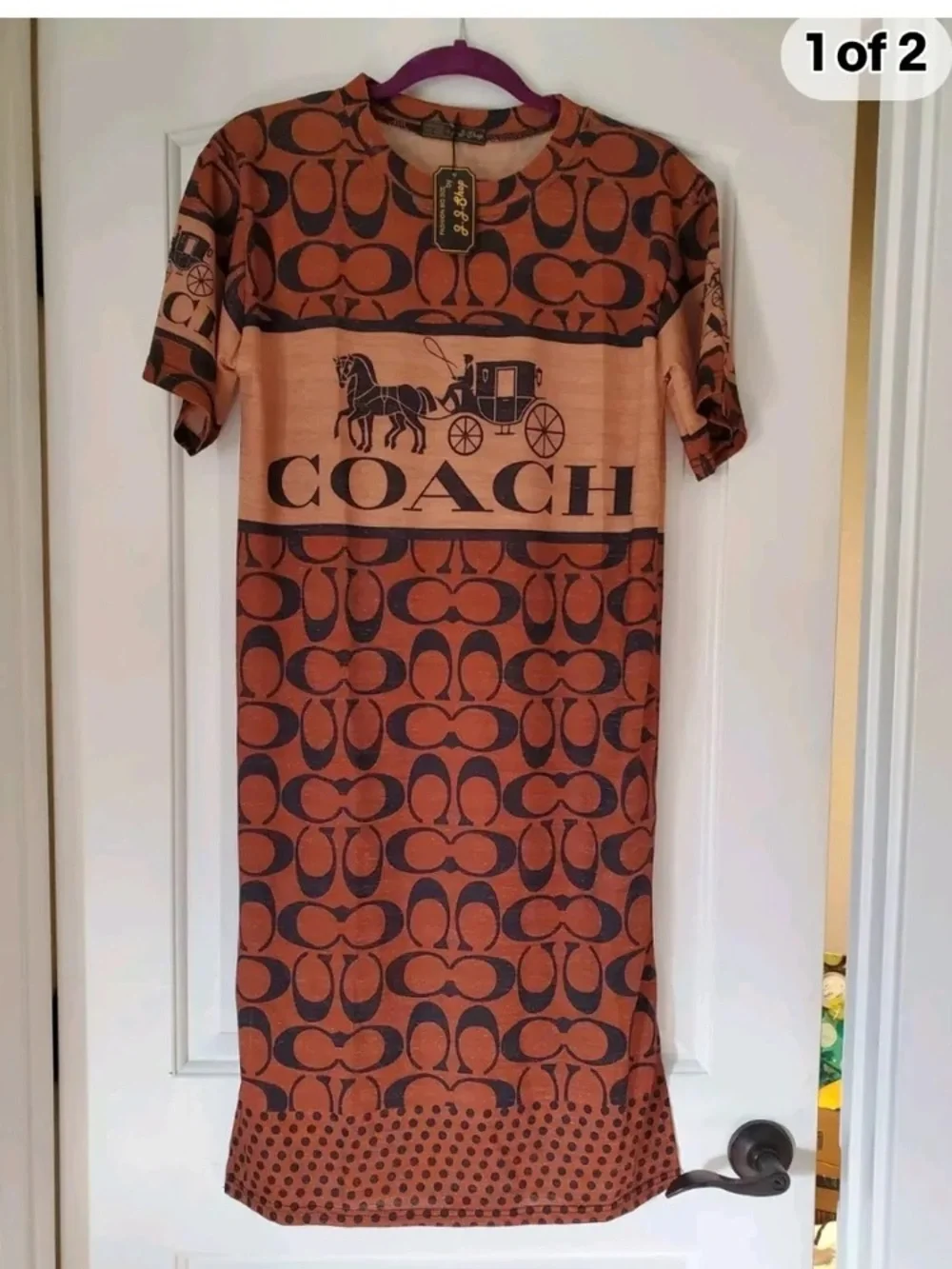 Coach Brown and Black Logo Midi Dress